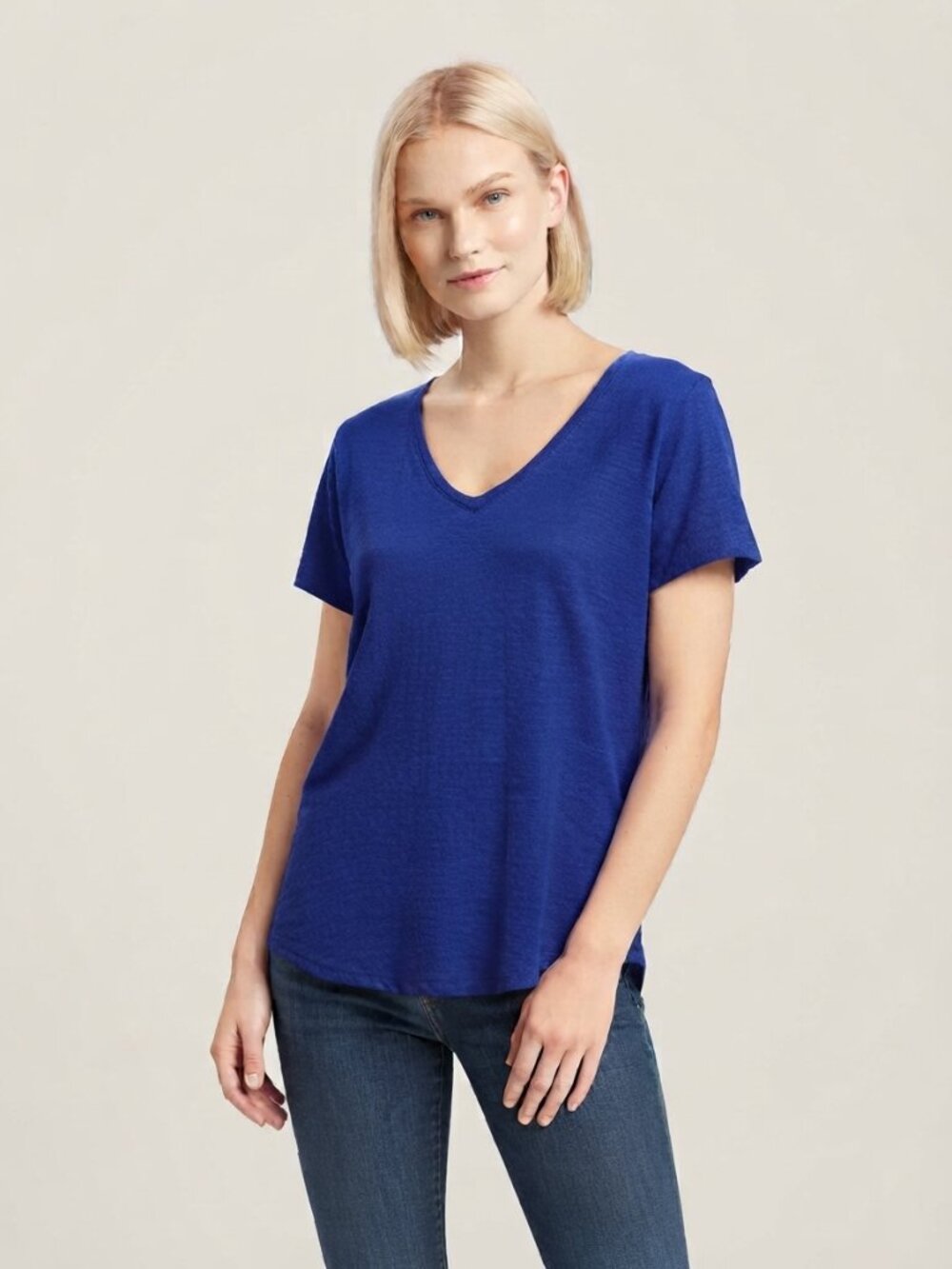 TAHARI Linen V-Neck T-Shirt Short Sleeve Royal Blue 2X #A4556